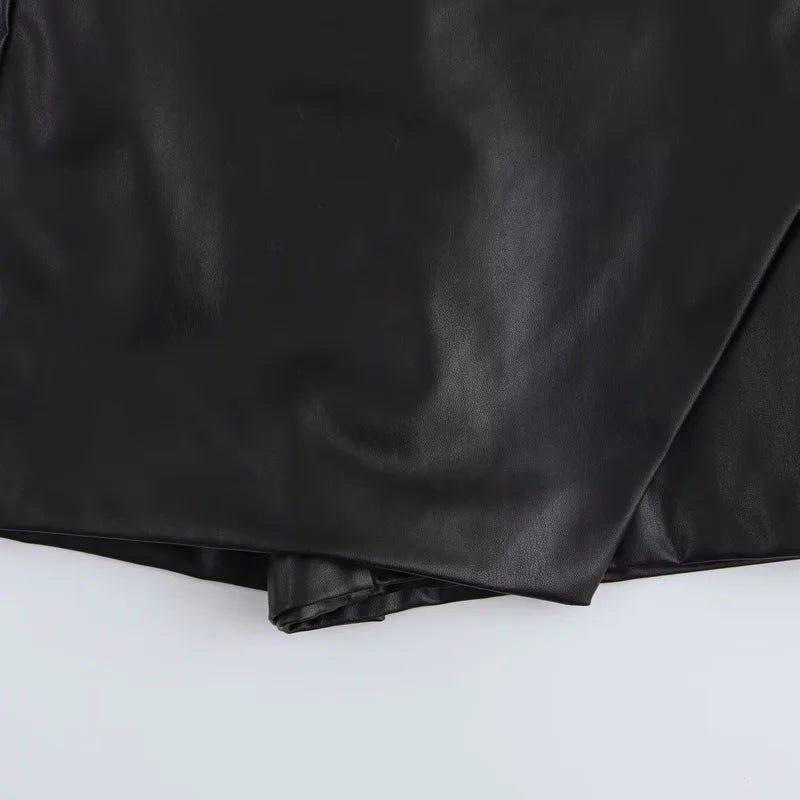 Saias  Shorts Mini Assimétrico Preto Saia Curta Cintura Alta Culottes Elegante Saia couro sintético