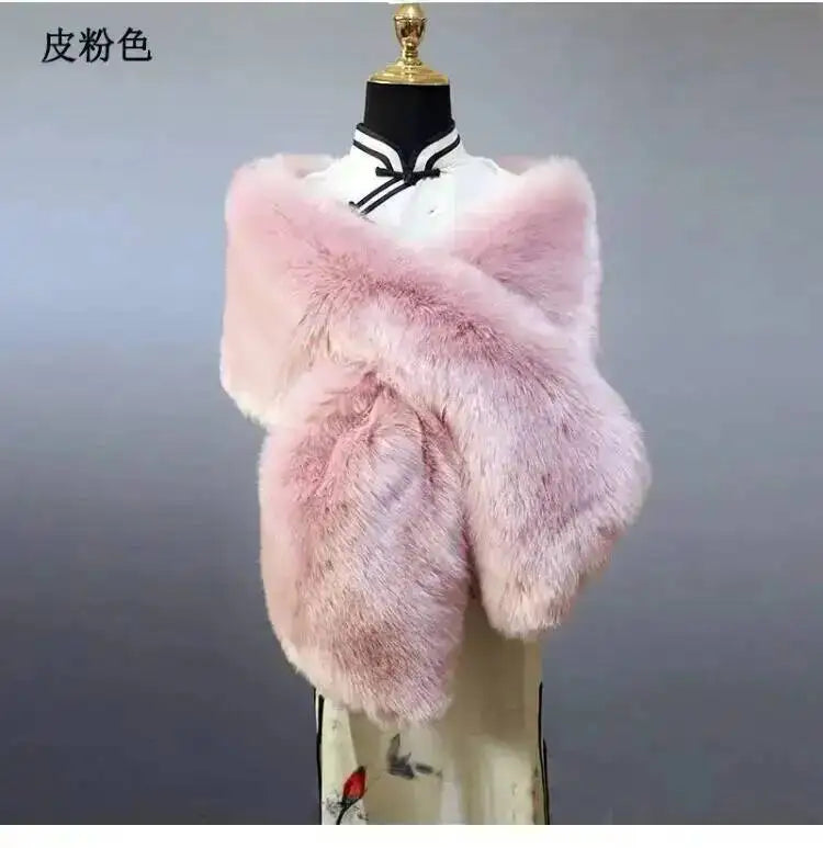 32 Colors 165*30cm Women Luxury Warm Faux Fox Fur Shawl Winter Ladies Plush Scarf Wraps Cloak Coat Wedding Long Cape Scarves