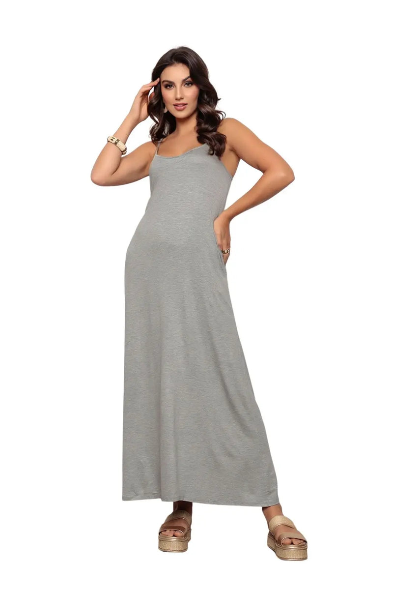 Gray Pockets Long Dress