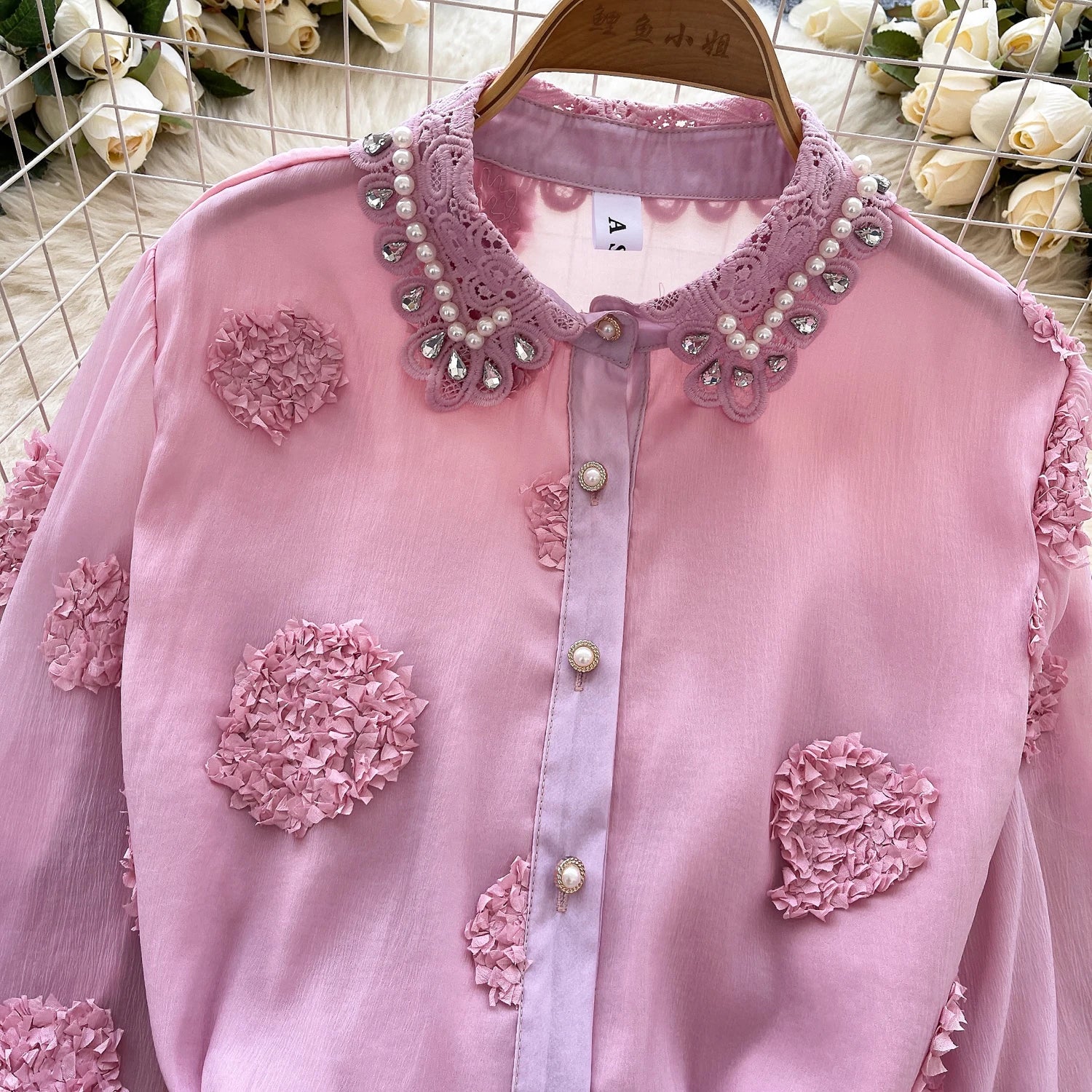 Blusa básica de manga comprida, gola polo vintage, gravata, abotoamento simples, solta, com strass, moda urbana francesa, blusa de outono