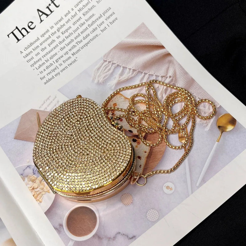 Detachable Long Chain Rhinestone Inlay Clutch Bag Lightweight Waterproof Crystal Glitter Purse Small Capacity Glitter