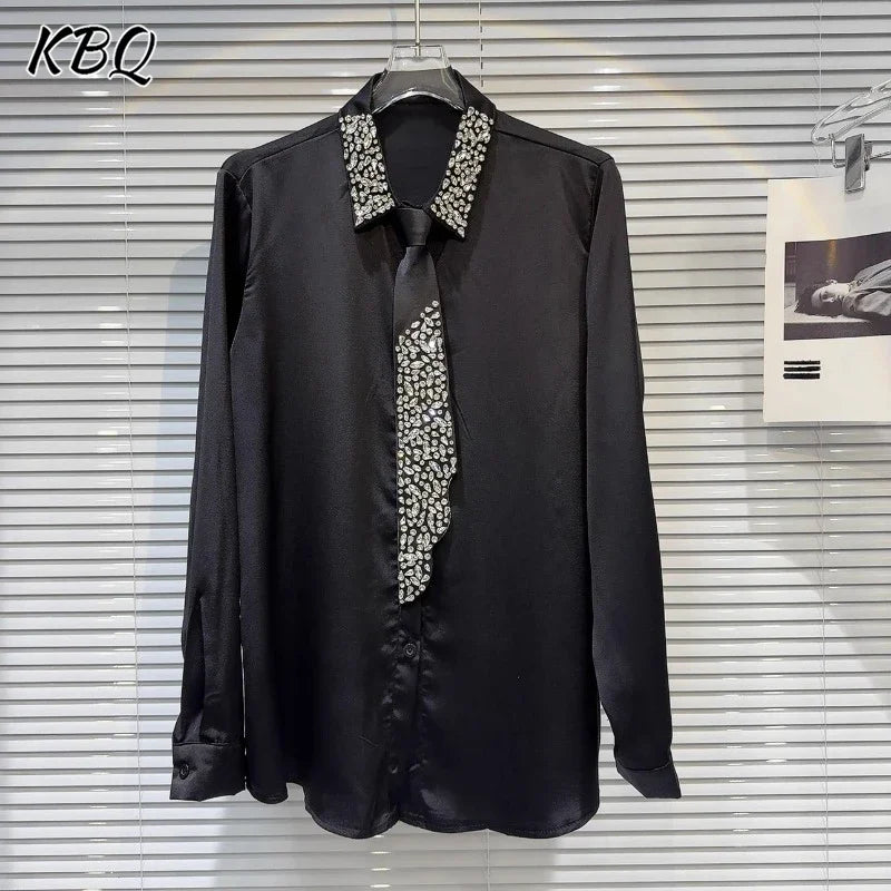 Blusa elegante e chique com losangos emendados lapela, manga comprida, design temperamental, camisa sensual