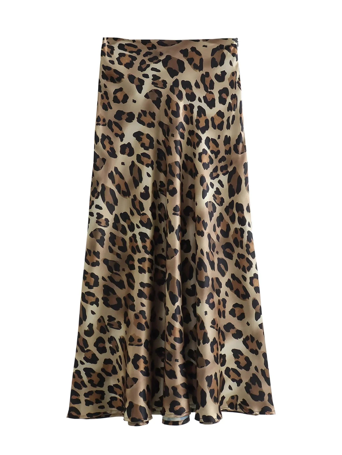 HXAO Leopard Print Women's Midi Skirt High Waist Stylish Long Skirts For Women Fall Vintage Satin Skirt Woman Elegant Skirts