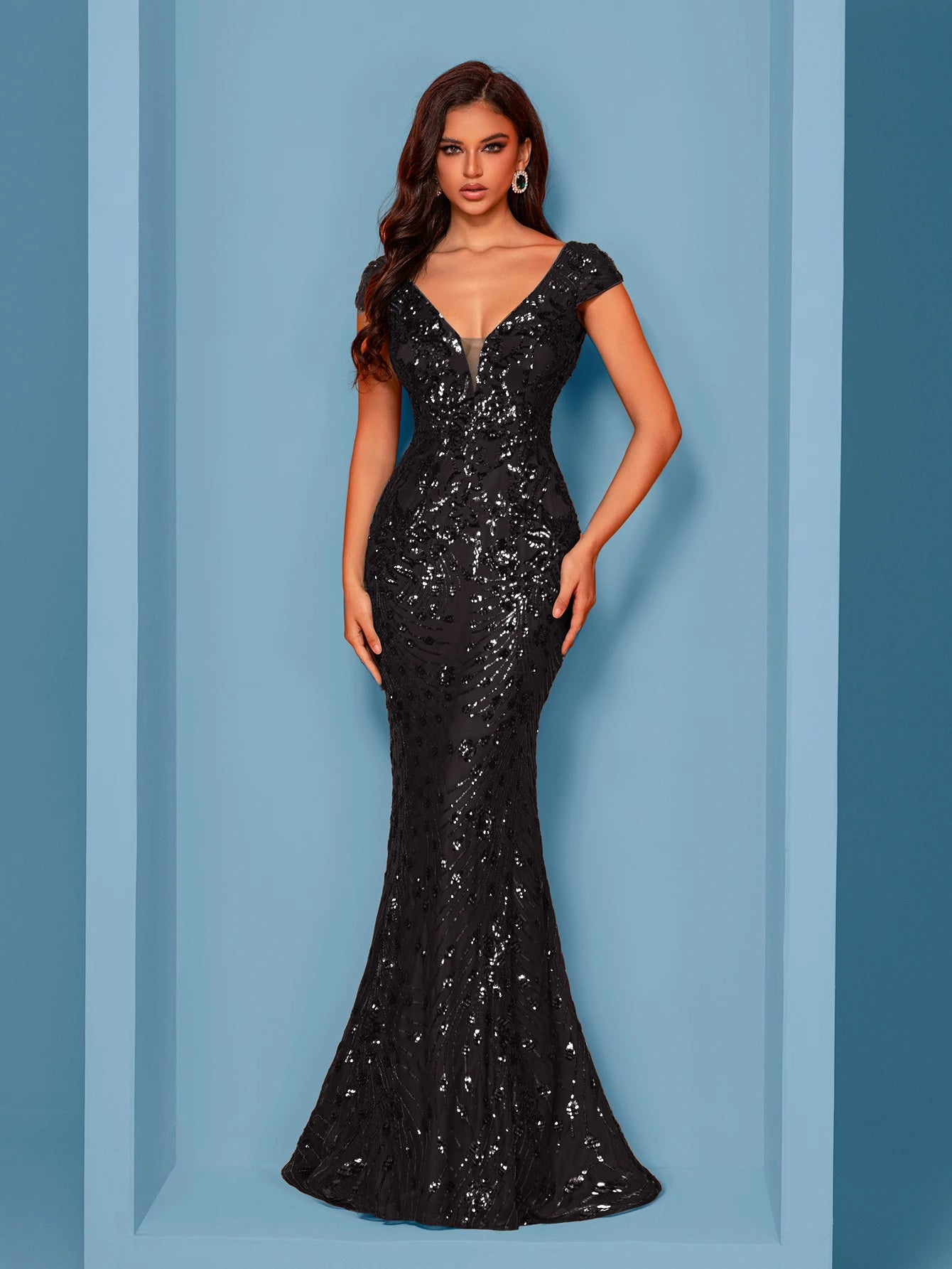 Lucyinlove Elegant Cap sleeve Evening Dresses Women Luxury Embroidery Mermaid Formal Sequins Wedding Party Cocktail Gowns