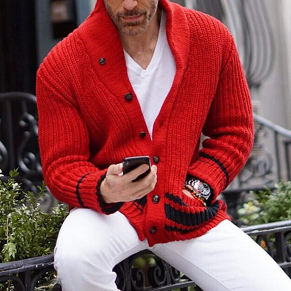 2026 Autumn Winter Men Knitted Sweaters Warm Coats Men's Streetwear Single Breasted Top Cardigan Yellow Red Solid Sweater Male
