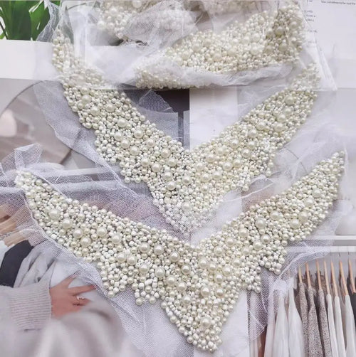 1 peça de apliques de renda com pérolas e miçangas, fitas para colarinho, joias femininas para costura, artesanato, roupas, vestido de noiva