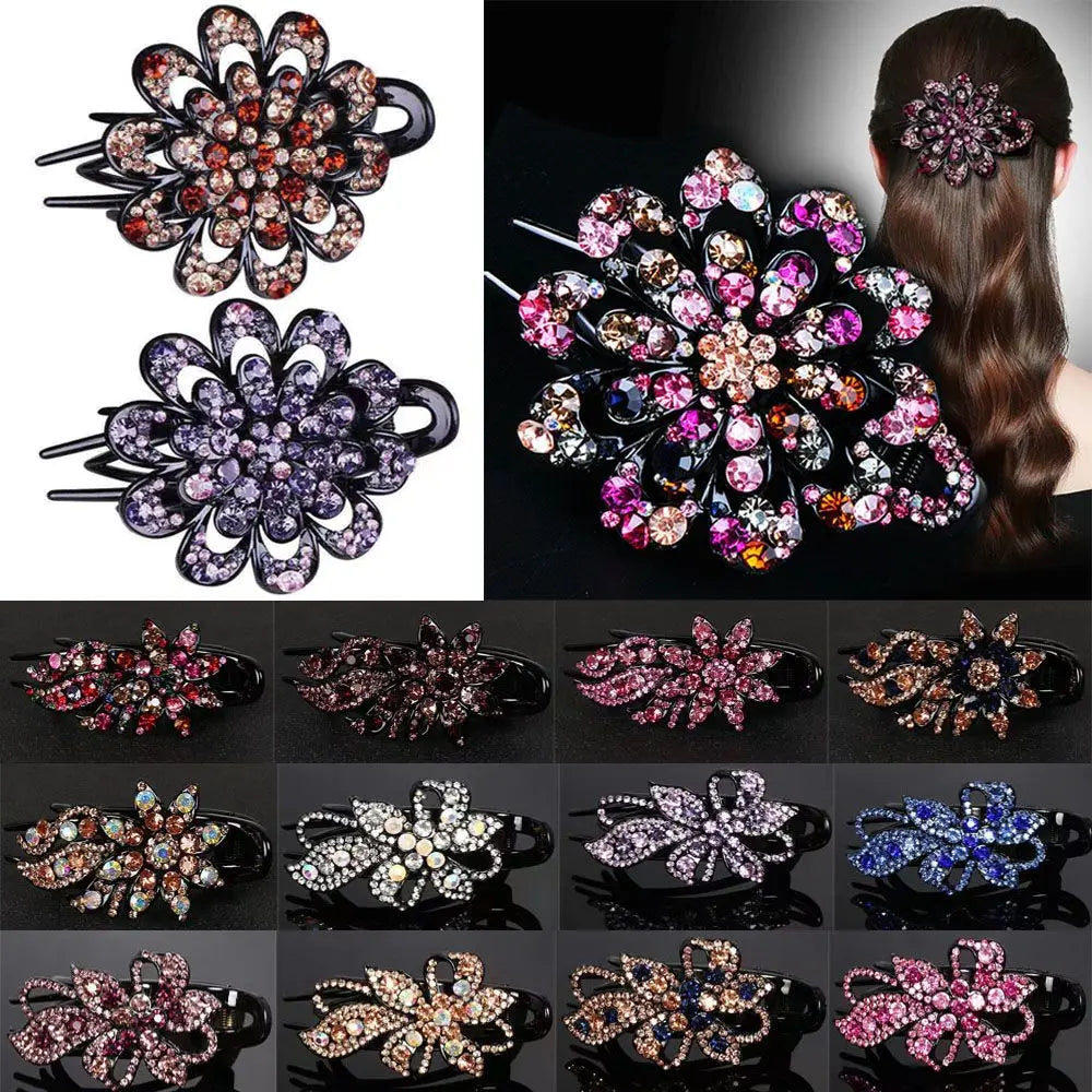 Shiny Rhinestone Hairpin Flower Leaf Duckbill Hair Claws Retro Hair Clips Accessories For Women Shinning Ponytail Headwear