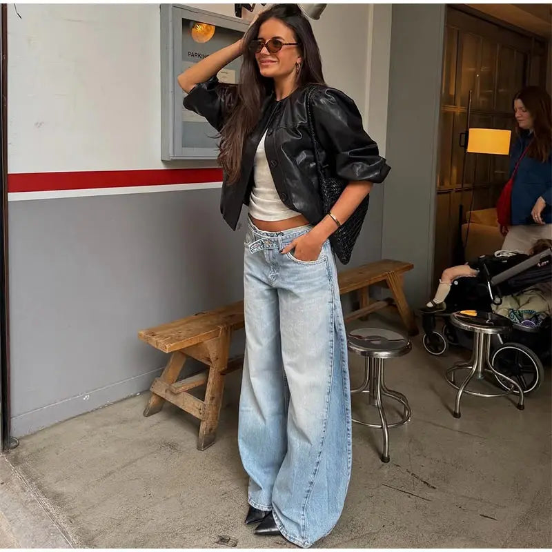Y2k Hot Fix Rhinestone Cutout Women's Jeans Summer Street Low-rise Wide Leg Loose Denim Pants Lady New Fashion Party Trousers