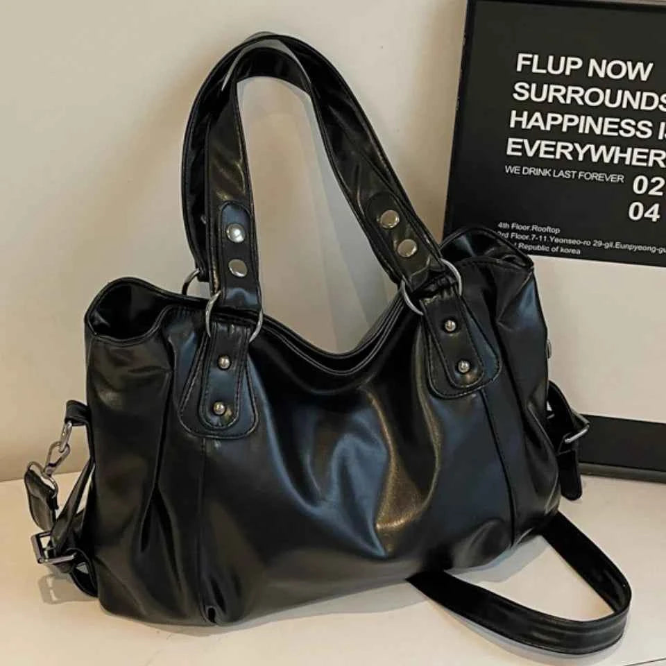 Retro Brand Roomy Shoulder Bag Female Luxury Solid Color Classic Crossbody Bag Large Capacity Style Soft PU Leather Tote Bag