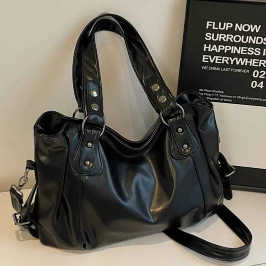 Retro Brand Roomy Shoulder Bag Female Luxury Solid Color Classic Crossbody Bag Large Capacity Style Soft PU Leather Tote Bag