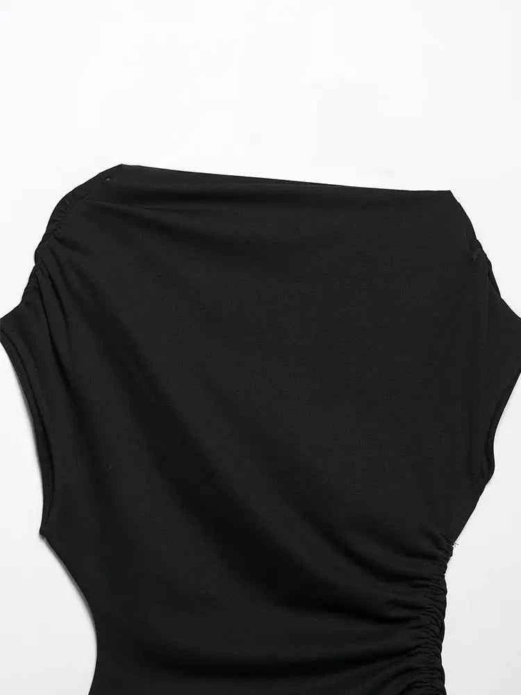 Nlzgmsj  2025 Summer Women's Ruched Asymmetric Crop Tops Women Casual Sleeveless Streetwear Short Tops