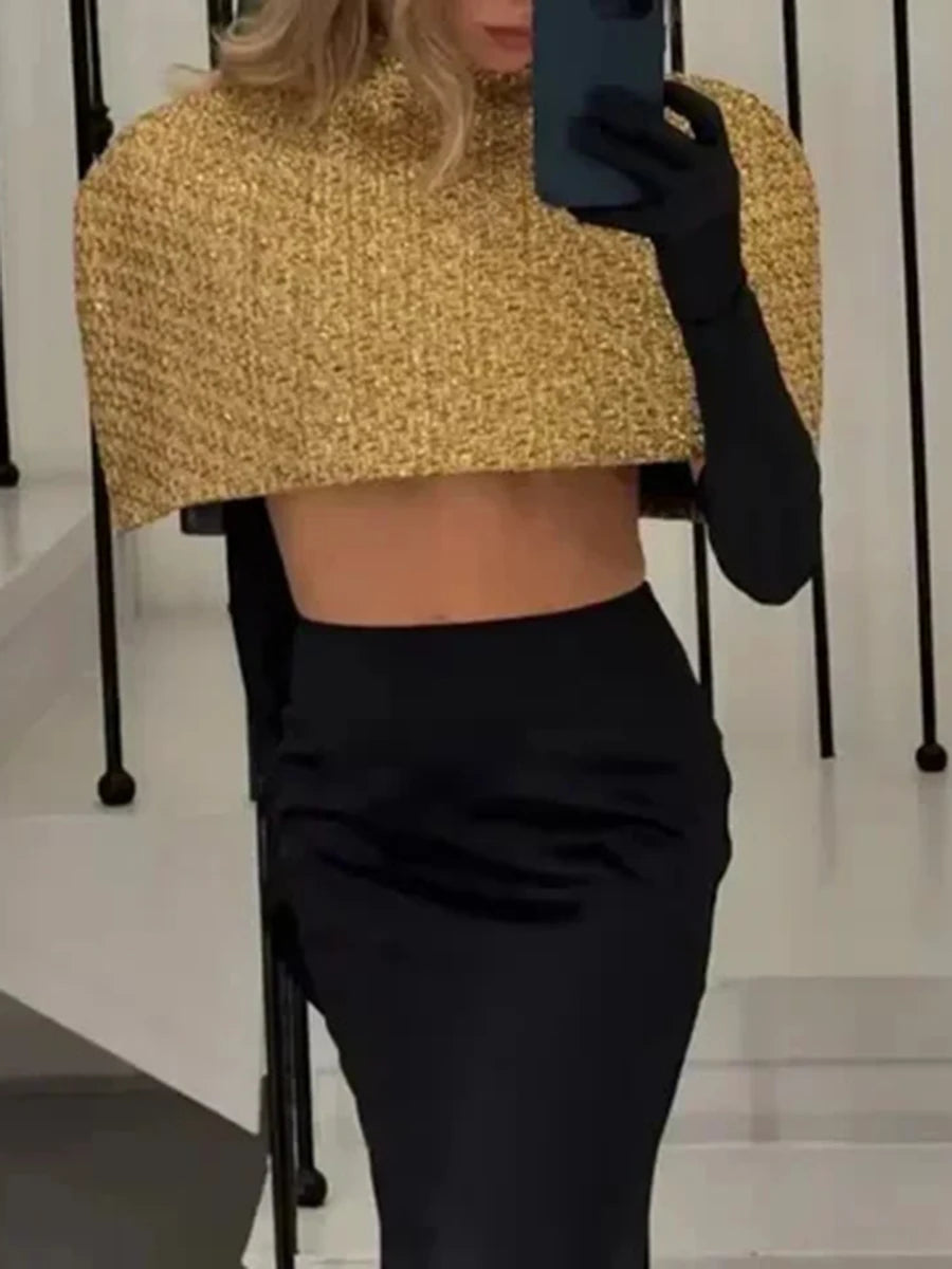 TWOTWINSTYLE Gold Loose Spliced Folds Chic Wraps for Women O Neck Sleeveless Elegant Intellectual Wrap Female Summer Fashion New