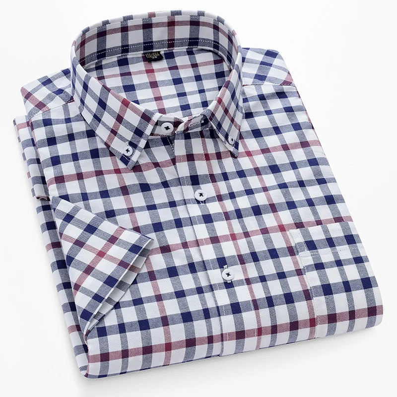 Summer High Quality 100% Cotton  Men Shirts Short Sleeve Dress Shirts Male Slim Social Business Blouse Solid Color Oxford Shirt