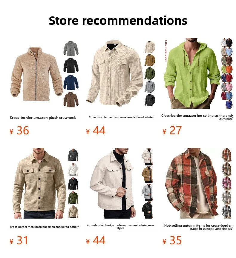 Men's Business Casual Suede Jacket Zipper Collar Warm Sporty Outerwear Polyester Fabric Long Sleeve round Hem Knitted Sleeve