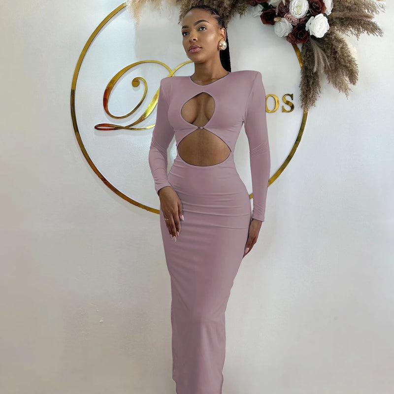 Hawthaw Women 2024 Spring Autumn Sexy Long Sleeve Party Club Hollow Out Bodycon White Long Dress Wholesale Items For Business