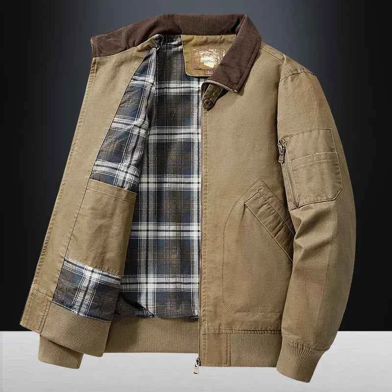 LIBIELIY   TRAF 2025 Spring And Autumn Men's Wash Jacket Comfortable Multi-Pocket Cotton Stand Collar Cargo Jacket Men's