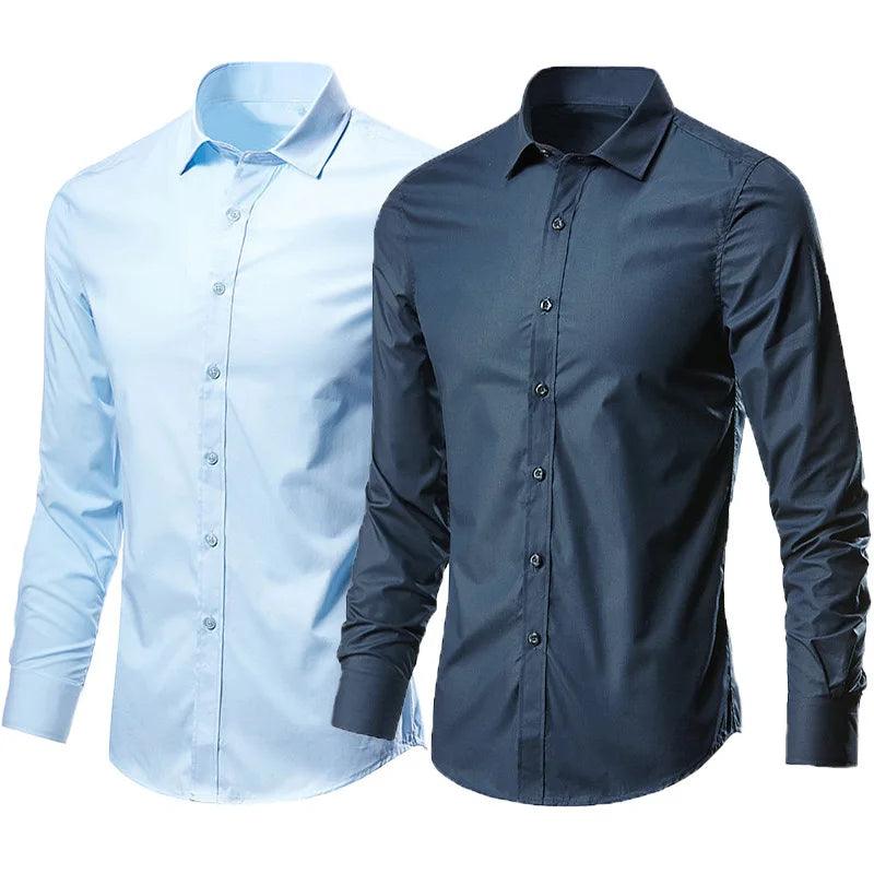 Camisa social masculina de manga comprida, não engomar, negócios, é decorada, escritório profissional, casual, fácil de cuidar, camisa de cor sólida - CRAVO ROSE