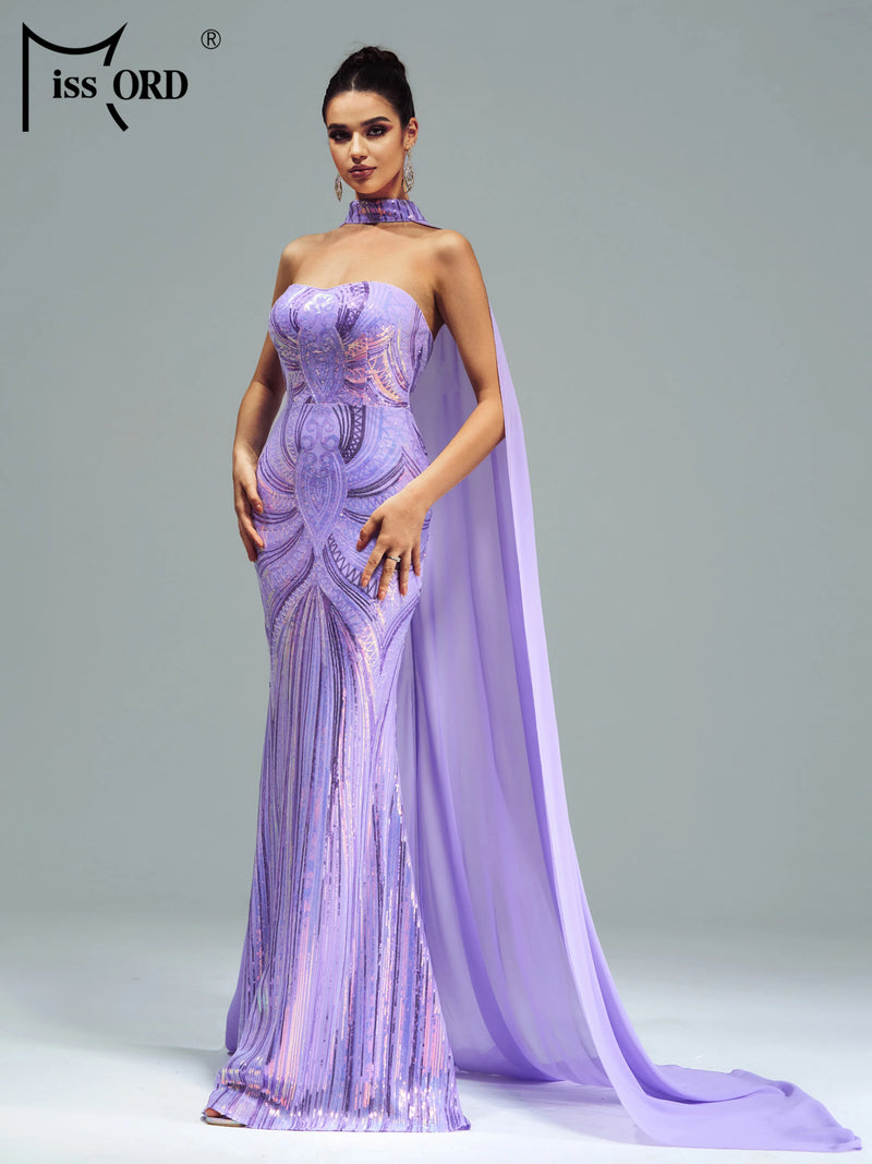 Missord New Purple Church Strapless Extended Shawl Wedding Birthday Sequin Mermaid Evening Party Formal Occasion Chic Dresses