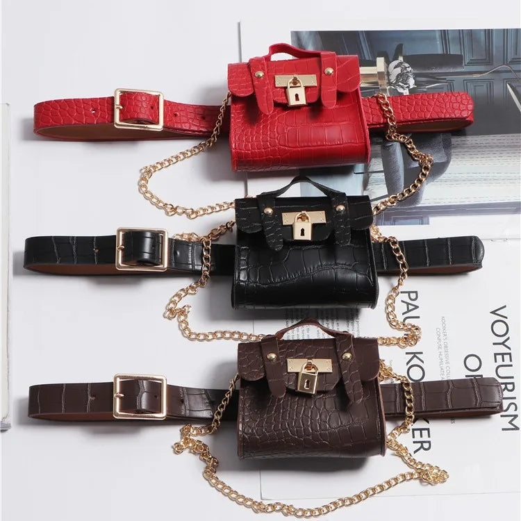 Korean version concave ins crocodile pattern mini small fanny pack removable belt chain diagonal span women's bag