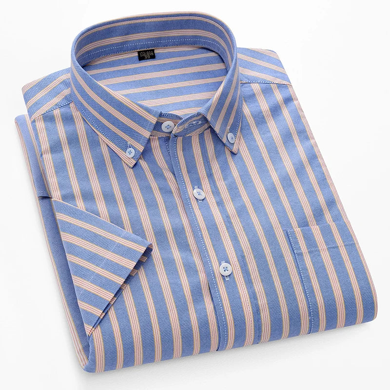 Summer High Quality 100% Cotton  Men Shirts Short Sleeve Dress Shirts Male Slim Social Business Blouse Solid Color Oxford Shirt