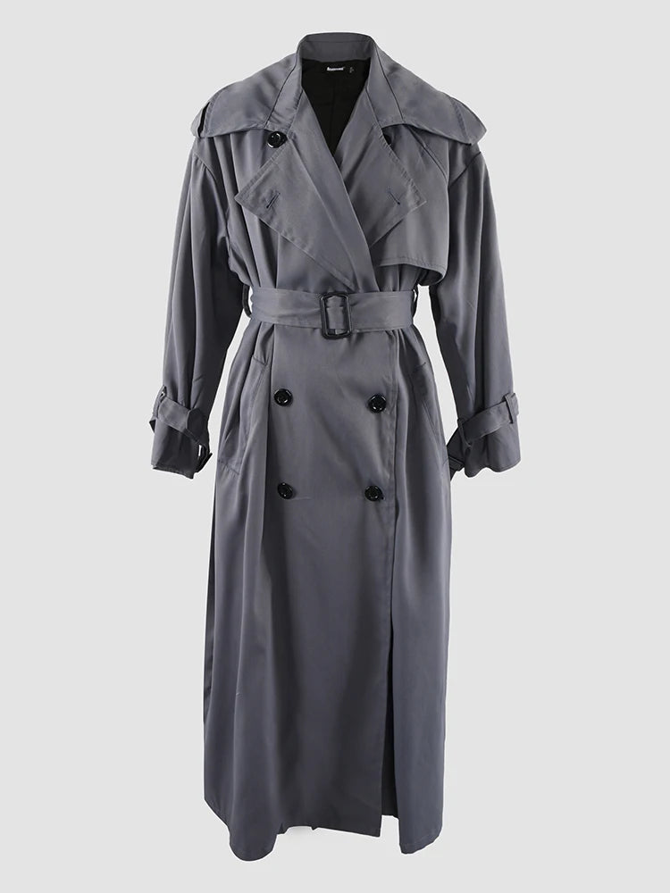 Nerazzurri Autumn Extra Long Oversized Khaki Flowy Soft Trench Coat for Women Back Slit Double Breasted Loose Casual Overcoat