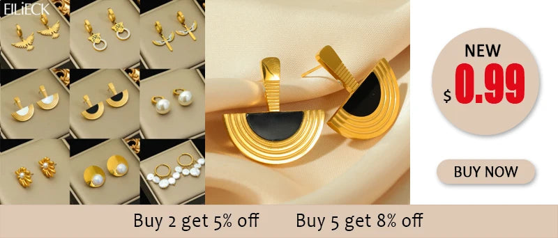 Brincos de argola EILIECK 316L em aço inoxidável dourado, formato de leque, geométrico, estilo boêmio, para mulheres, pingente de orelha, joia, presente para festa