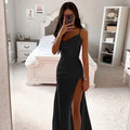 Women's Spring New Bra Shrink Pleated Split Satin Dress Sexy Slim Fit Wrap Hip Dress