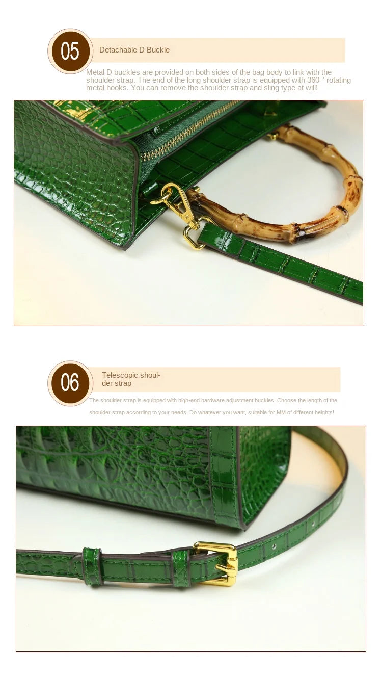 Brand Genuine Leather Real Bamboo Women's Bag Crocodile Pattern Handbag Portable Tote Bag Mom Tide Shoulder Messenger Bags
