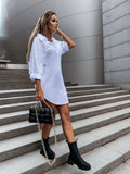 Women's Solid Color Button Front Shirt Dress - Casual Long Sleeve Lapel Dress for Spring & Fall - CRAVO ROSE