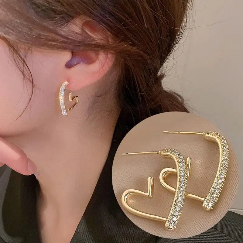 925 Silver Needle Korean Fashion Crystal Heart Earrings For Women Jewelry 2025 Trending New Luxury Women's Hoop Earrings Brincos