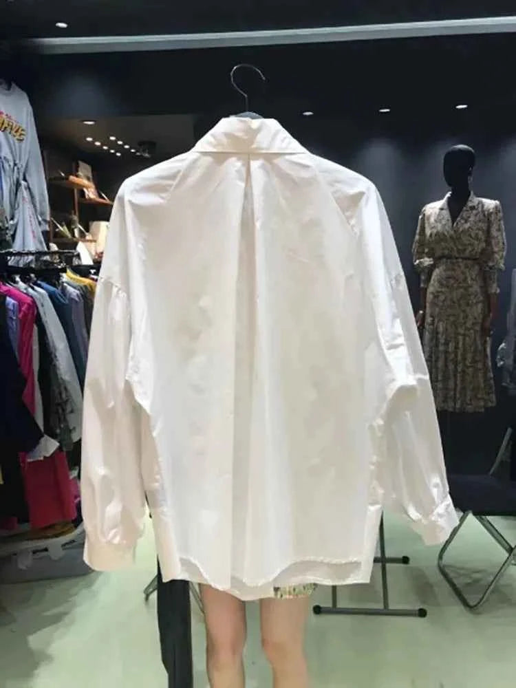 2026 Casual Long-sleeve Shirt Women New Fashion Turn Down Collar Big Button Retro Blouse Female