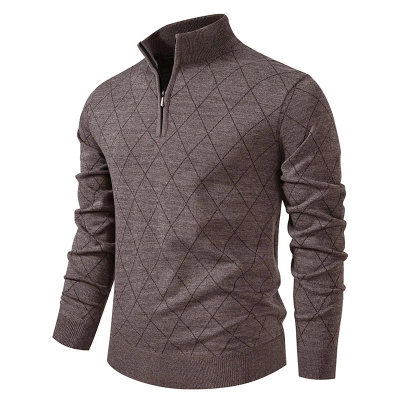 New Mens Knit Sweater American 1/4 Zip Pullover Men's Fleeced Knitwear Stand Collar Casual Sweaters Pullovers
