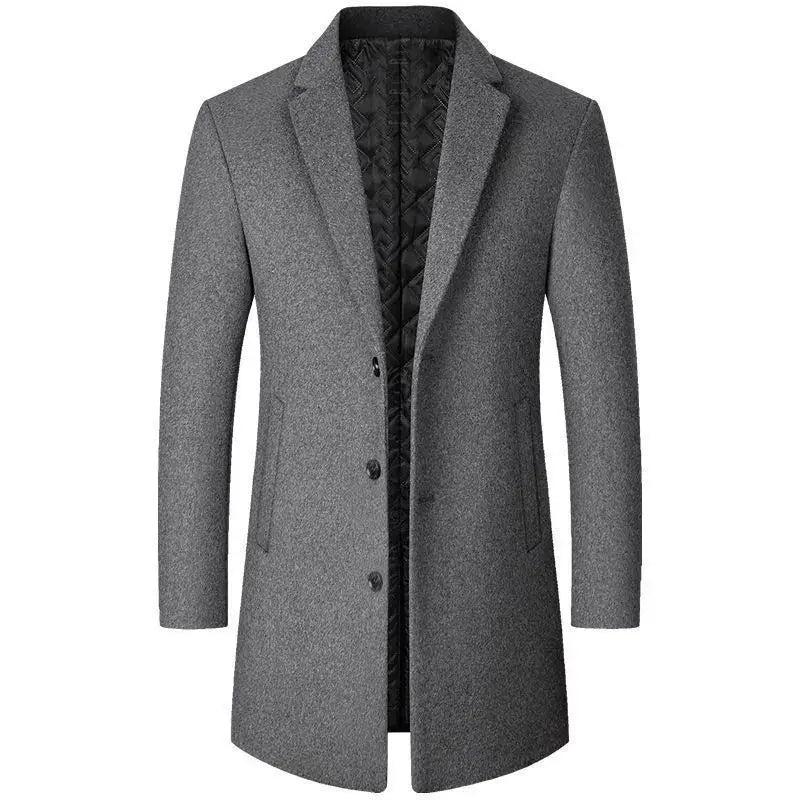 Men's Woolen Coat Autumn Winter Long Style Slim Fit Fashionable Outerwear Rabbit Fur 100% Versatile for All Seasons