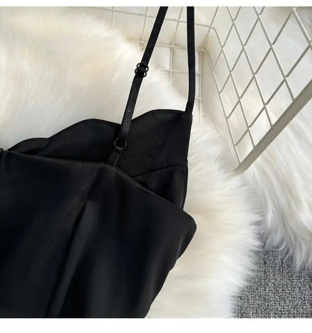 Elegant V-Neck Strap Dress Casual High Waist Slimming One-Piece Wide Leg Pants Long Loose Fitting Women's Online Exclusive