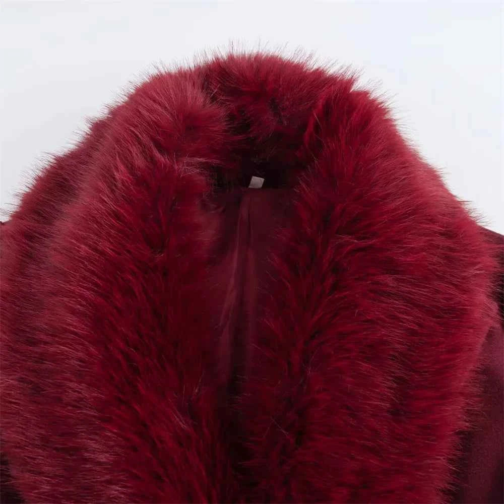 women's lapel single breasted fur collar coat jacket belt decoration autumn and winter new women's clothing
