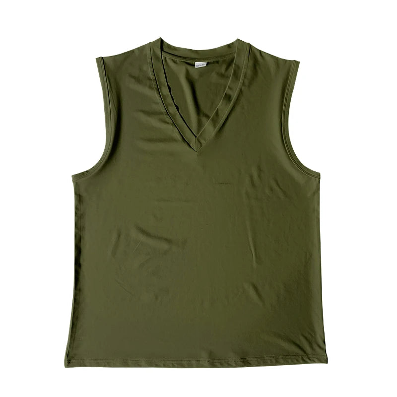 Colete masculino de verão, cor sólida, com decote em V, casual, respirável, sem mangas, adequado para fitness e esportes