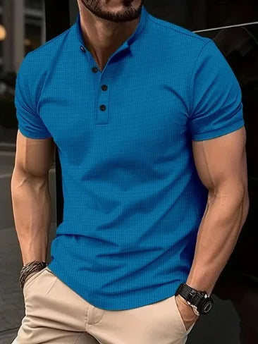 2024 New Men's Summer Casual Solid Color Button Short Sleeved T-shirt Polo Shirt With Purple Loose Collar Daily Versatile Shirt