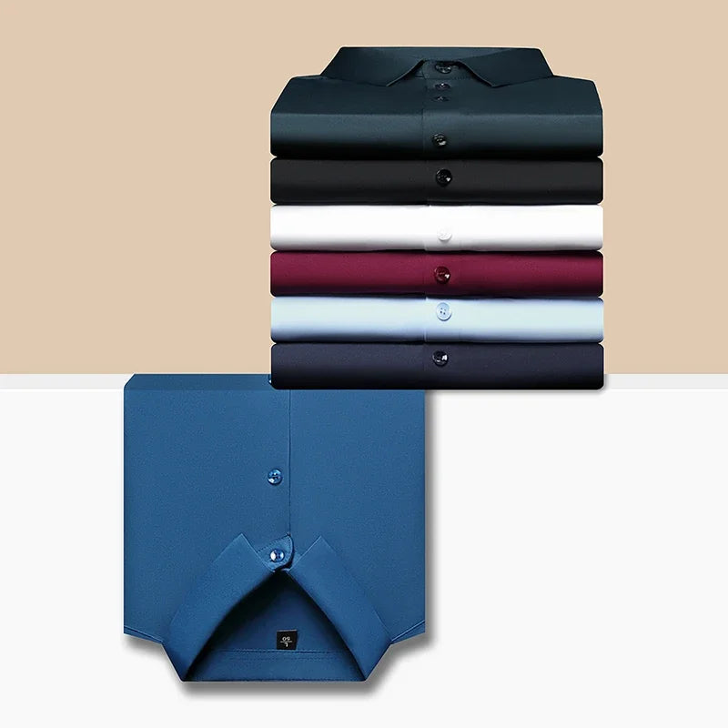 Camisa masculina premium ultraelástica - Camisa formal de manga comprida de seda de alta qualidade para uso social e casual