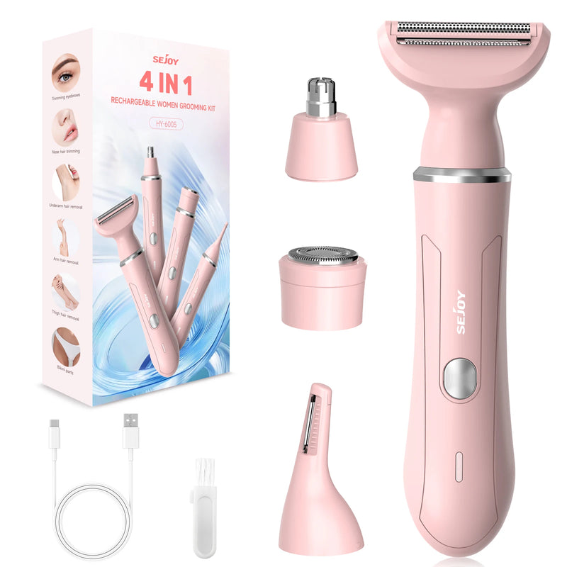 Sejoy 4 in 1 Electric Lady Shaver, Body Hair Trimmer Removal Epilator, Painless Cordless Trimmer Razor for Armpit Bikini Arm