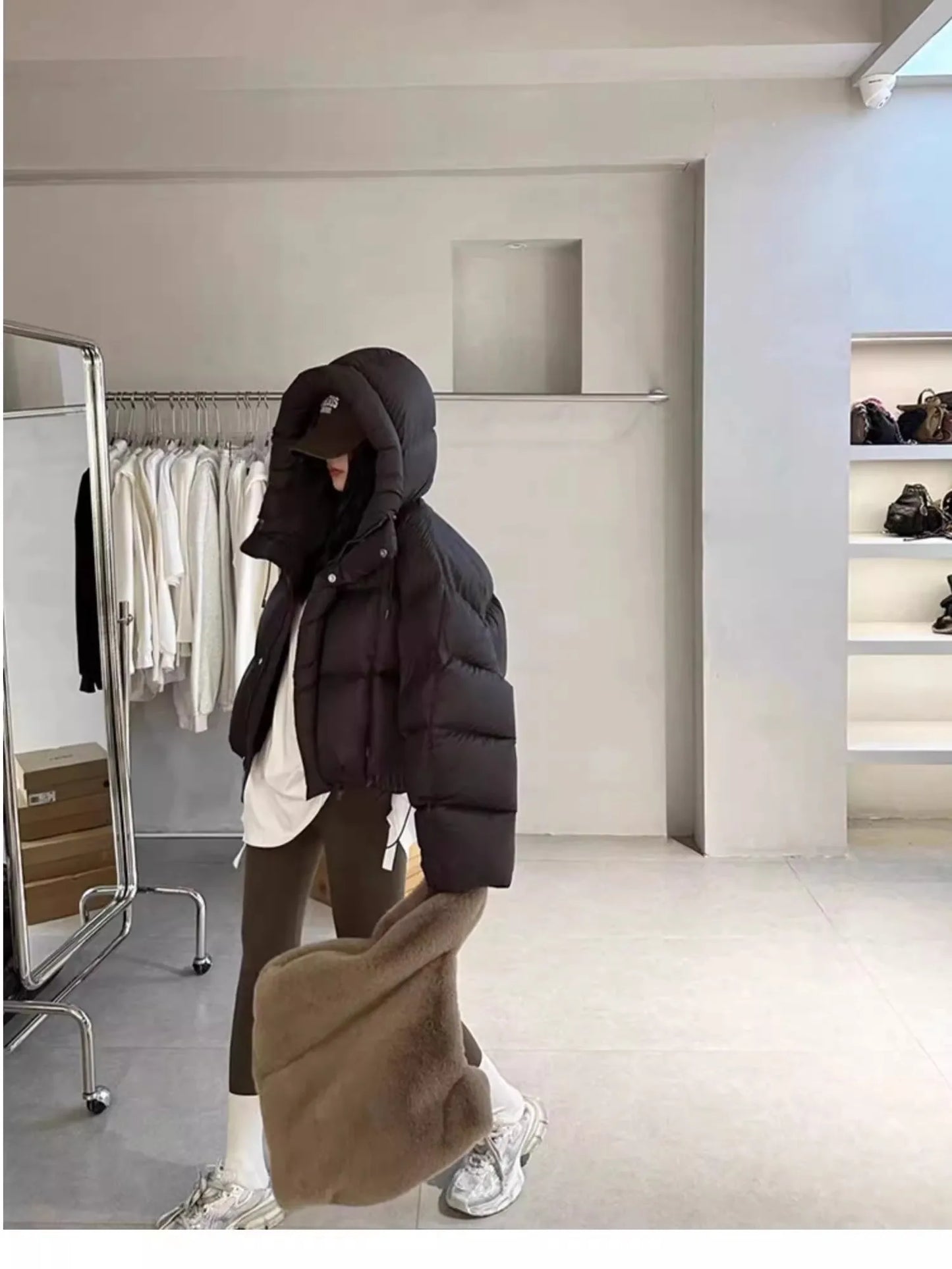Sli ort Cotton Jaet Women's Winter Faion Bread Design Hooded American Sle Cact Size Ladies' Korean Version Coat