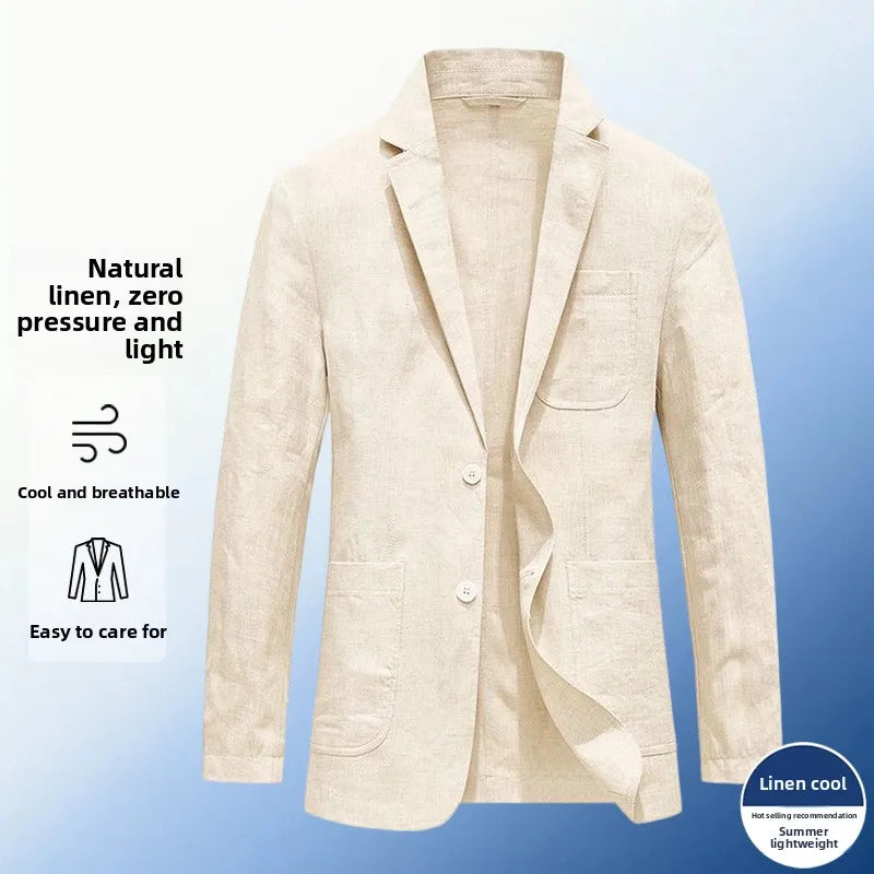 Linen Sun Protection Jacket Blazer - Men's Fashionable Business Casual Versatile and Comfortable Ice Sensation Breathable Blazer