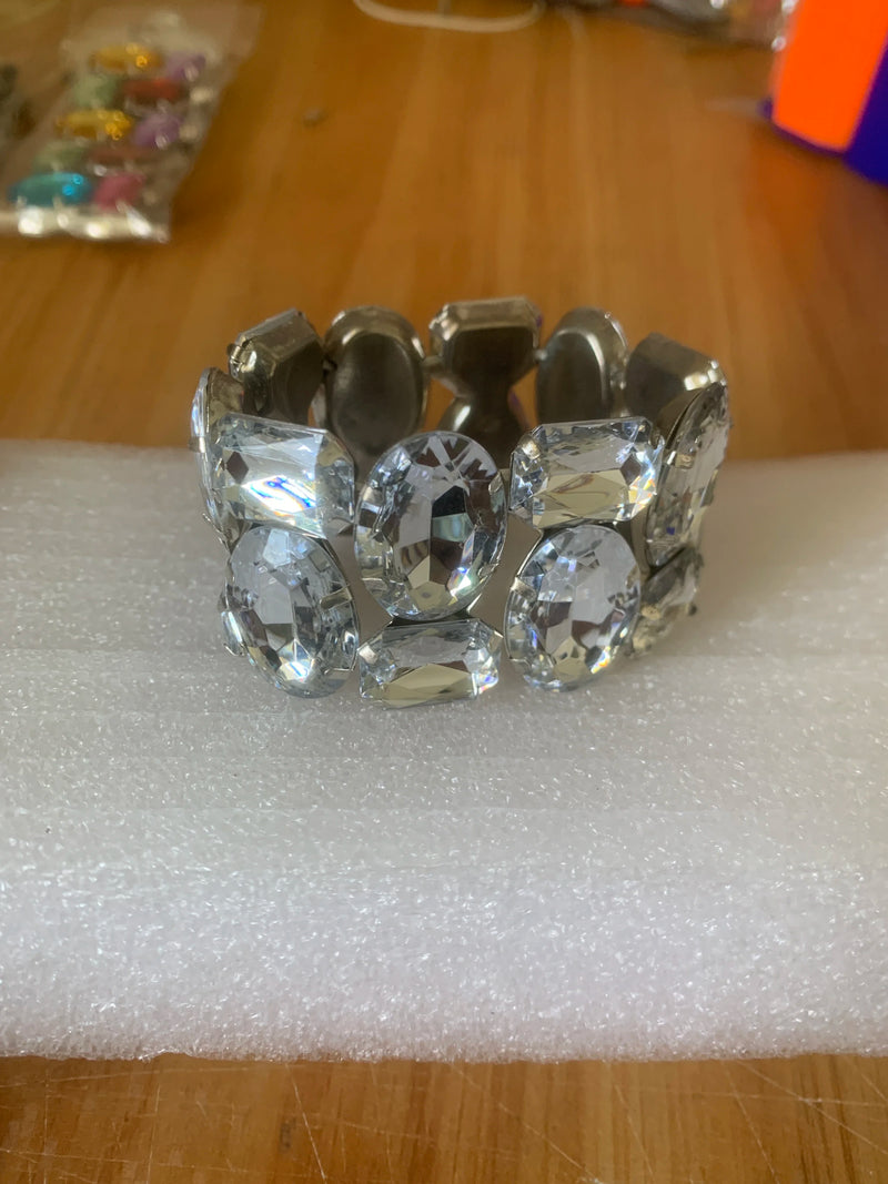 Fashion Exquisite Wide Elastic Color Rhinestone Bridal Bracelet for Women
