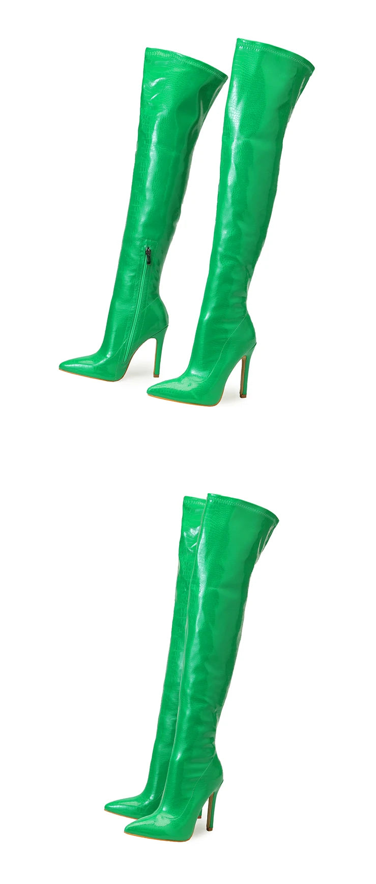 Botas Femininas Listradas de Salto Fino de 11 CM  Sexy Acima do Joelho com Zíper Lateral e Bico Fino