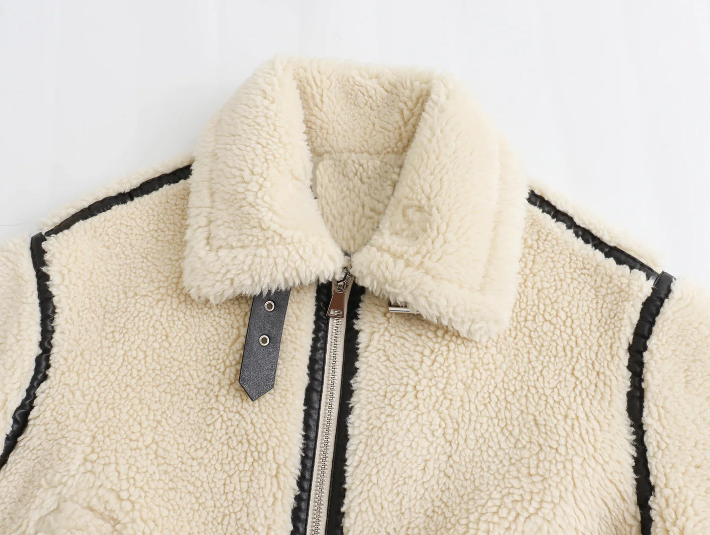 JNLEAOG Autumn New Fashionable Furry Motorcycle Style Coat Long Sleeve Street Style Women's Cotton Jacket