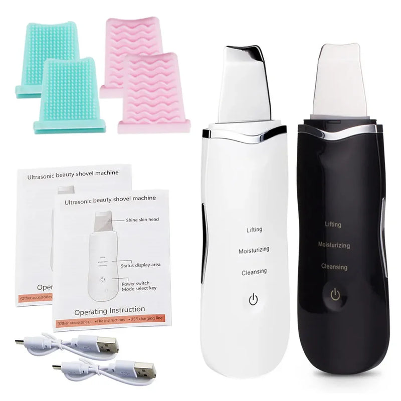 Esfoliante ultrassônico para pele, peeling, removedor de cravos, limpeza profunda do rosto, limpador de poros de acne, pá facial, limpador EMS de microcorrente