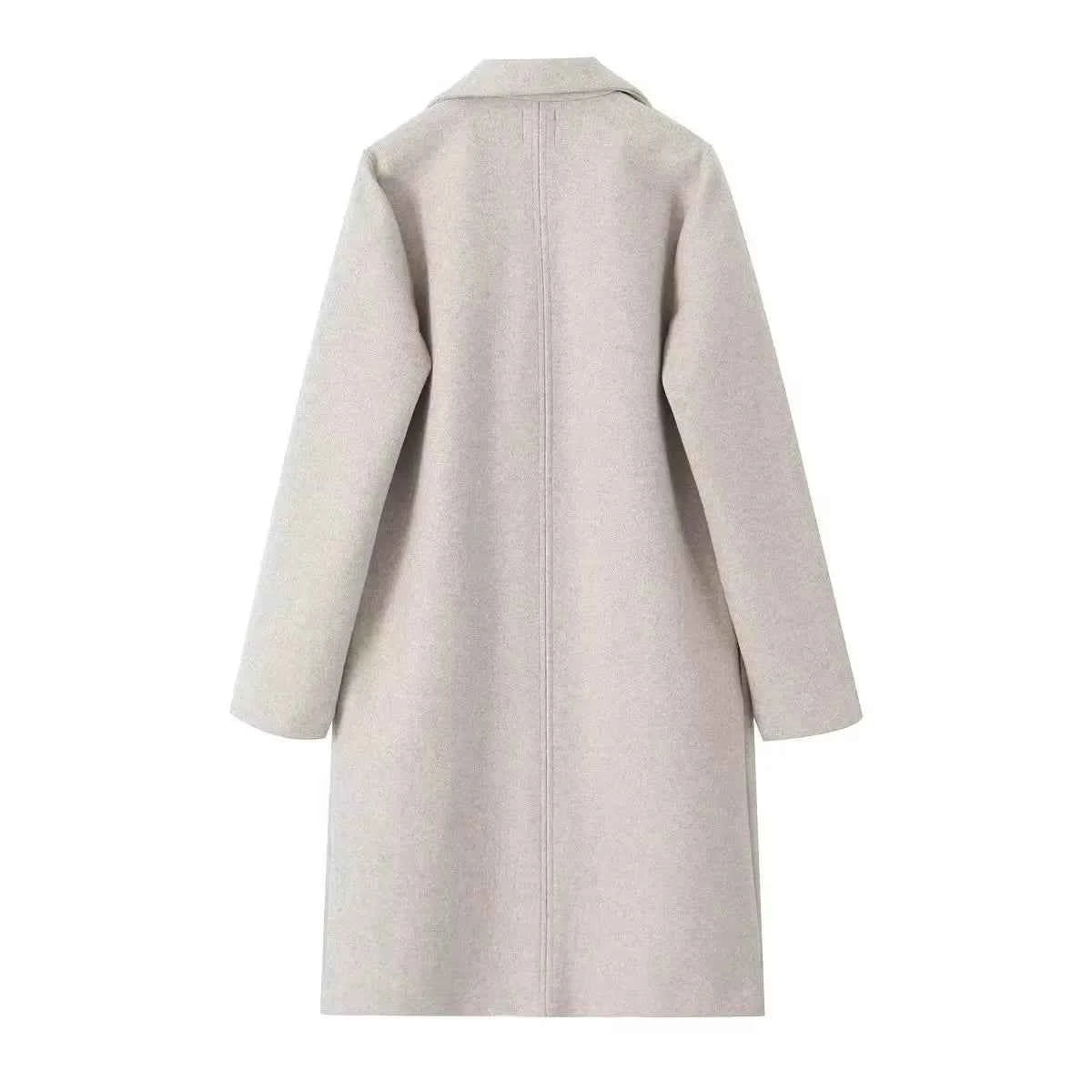 2025 Women Woolen coat Fashion Solid Open Stitch Long Trench Coats Vintage V-Neck Full Sleeves Female Chic Lady Outfits