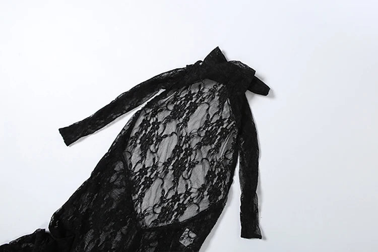 Weird Puss See through Backless Jumpsuit Women Sexy Wild Jacquard Bandages Halter Sleeveless Stretch High Street Party Clubwear