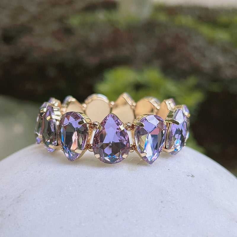 Bohemian Colorful Glass Bracelets For Woman European American Exaggeration Spring Rhinestone Bangle Madera Rhinestone Pulseira