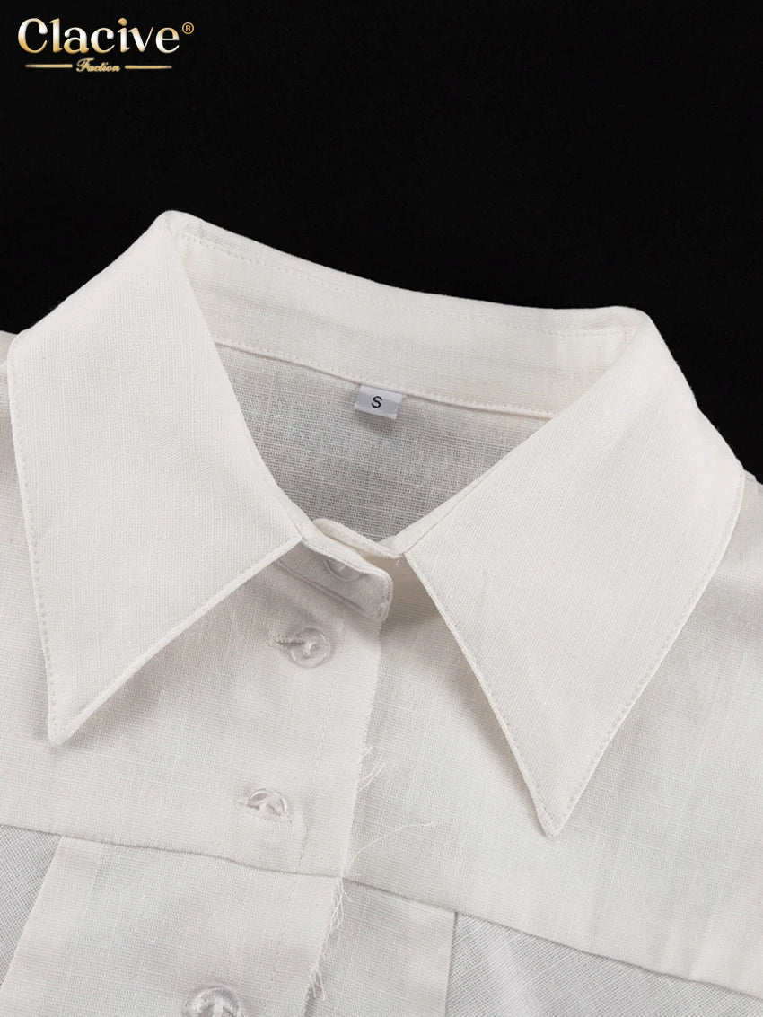 Conjunto de Duas Peças Elegantes Camisa de Manga Longa com Cintura Média Calças Largas Conjunto Streetwear