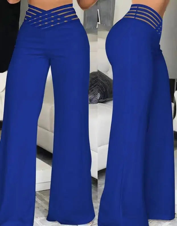 Women High Elastic Waist Wide Leg Loose Pants Summer Fashion Oversized Solid Color Dance Full Flare Trousers LRFZ-m040